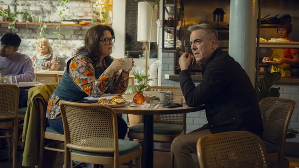 Ruth Jones as Elena Ravenscroft talks with James Nesbitt as Simon Greene in Run Away