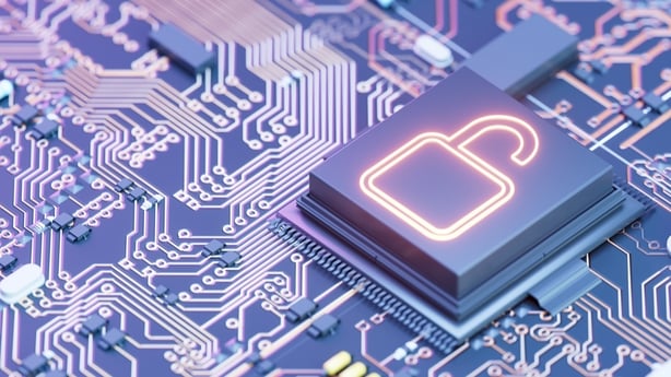 Data Breach, Cyber security concept, digital data security with open padlock on chip of motherboard. Digitally generated image. 3d render.