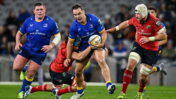 Tadhg Beirne tackles Leinster's Jame Lowe at Croke Park