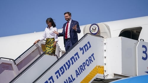 JD Vance and Second Lady Usha Vance disembark Air Force Two on arrival to Ben Gurion airport