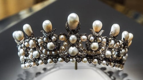 Empress Eugenie's diadem of pearls exhibited in the Apollo Gallery housing the royal collection of gems and diamonds from the French crown in Paris in France on May 20 of 2021. Photo: Getty Images