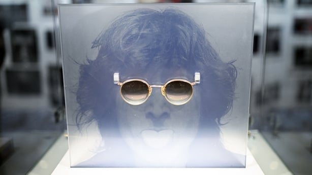 John Lennon's tinted prescription 'Lost Weekend' glasses are pictured on display - and are estimated to sell for €172,725-€345,450 - during a Propstore auction preview in central London on 21 October, 2025