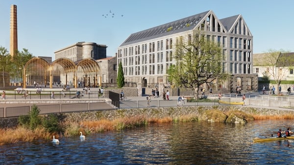 A mock up photo of a proposed development at the Cleeves factory site in Limerick - RTE