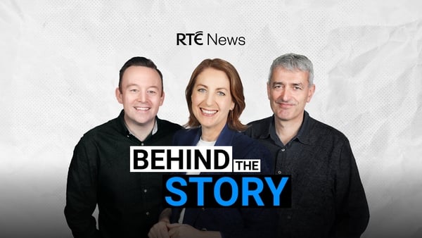 Visual with the words RTE News Behind The Story and images of Fran McNulty Katie Hannon David McCullagh