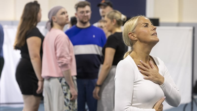 Celine Byrne (far right) and chorus in rehearsal for Madama Butterfly (Pic: Kip Carroll)