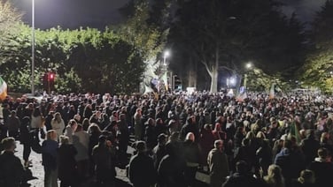 Several thousand protest outside Citywest Hotel