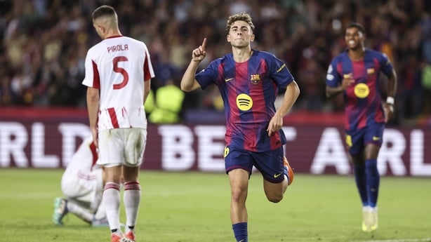 Fermin Lopez celebrates a goal against Olympiacos