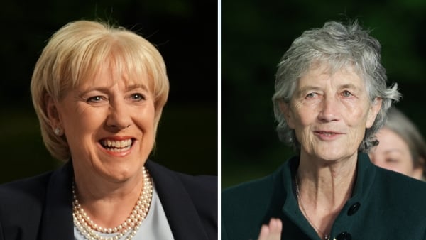 Heather Humphreys and Catherine Connolly arrive at RTÉ for debate