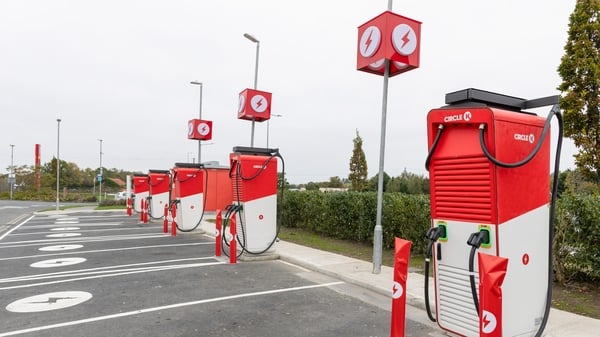 Image of several electric car charges in a row