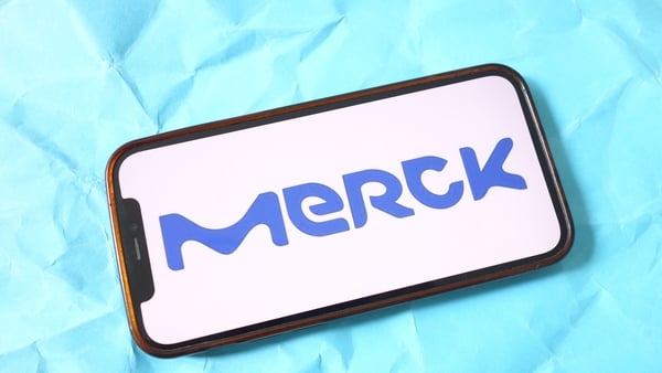 Image of the Merck logo on a mobile phone screen