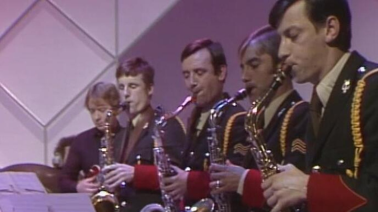 Army jazz band performs on the Late Late Show, 1980