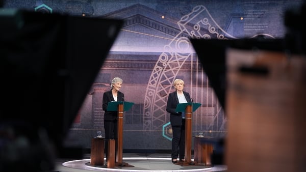 Independent candidate Catherine Connolly (left) and Fine Gael candidate Heather Humphreys take part in the final debate of the Irish presidential election campaign at the RTE studios in Donnybrook, Dublin. Picture date: Tuesday October 21, 2025.