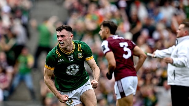 Jordan Morris of Meath after scoring goal against Galway, 2025 All-Ireland quarter-final