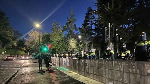 Gardaí at a steel barricade in Citywest