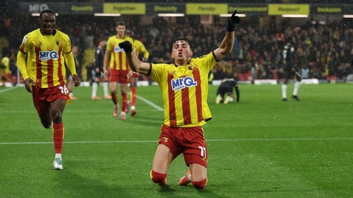 Ireland cap Rocco Vata celebrates after scoring Watford's second goal