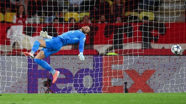 Guglielmo Vicario stops a ball during the UEFA Champions League, league phase - day 3, football match between AS Monaco and Tottenham Hotspur FC at the Stade Louis II in the Principality of Monaco on October 22, 2025.