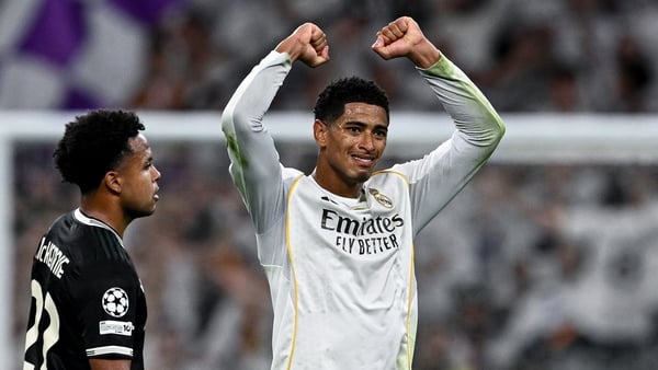 Real Madrid's Jude Bellingham in action against Juventus in the Champions League.