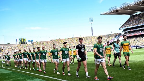 13 July 2025; Meath and Donegal players during the parade before the GAA Football All-Ireland Senior Championship semi-final match between Meath and Donegal at Croke Park in Dublin. Photo by Seb Daly/Sportsfile 13 July 2025; Meath and Donegal players during the parade before the GAA Football All-Ireland Senior Championship semi-final match between Meath and Donegal at Croke Park in Dublin. Photo by Seb Daly/Sportsfile