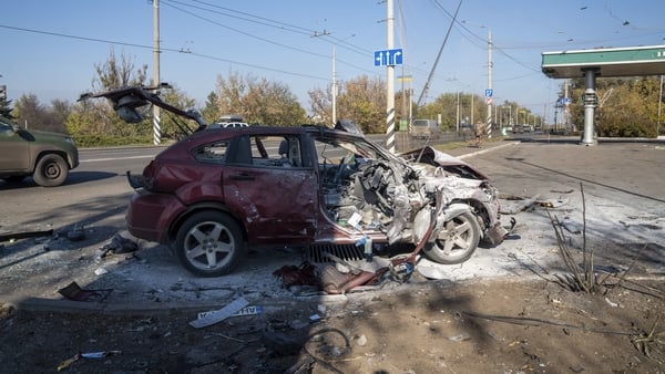 A view of the site where a Lancet drone launched by Russian troops hit the Parallel gas station in the eastern Ukrainian city of Kramatorsk - (Photo by Jose Colon/Anadolu via Getty Images)