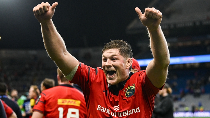 Jack O'Donoghue celebrates after Munster's 31-14 win over Leinster