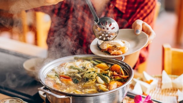 Hot pot food, asian style and seafood concept.
