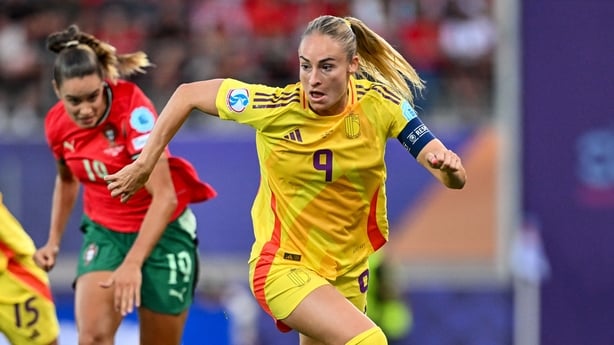 Tessa Wullaert (9) of Belgium dribbles with the ball during the UEFA Women's EURO 2025 Group B match between Portugal and Belgium at Stade de Tourbillon on July 11, 2025 in Sion, Switzerland