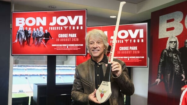 Jon Bon Jovi with a custom hurl at Croke Park