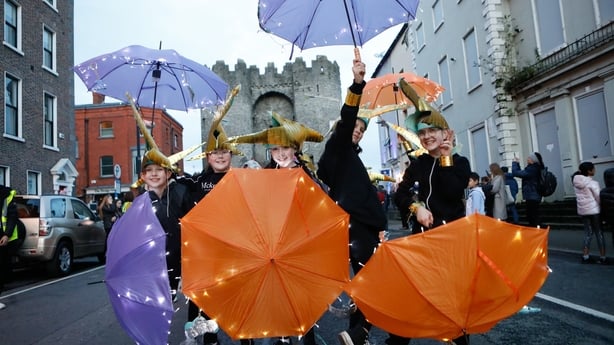 Children with umbrellas during the Spooks Parade at the opening night of Lú Festival of Light in Drogheda