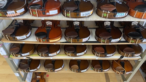 instruments are seen on shelves 