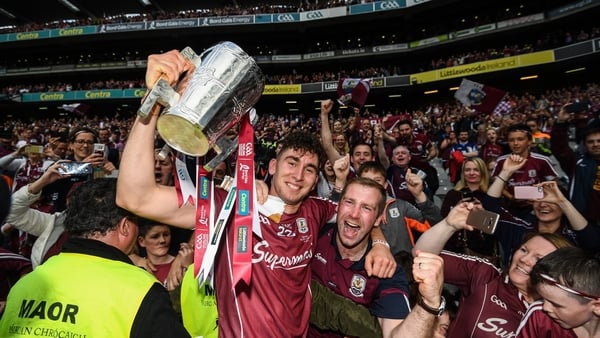 3 September 2017; Jason Flynn of Galway celebrates with supporters following the GAA Hurling All-Ireland Senior Championship Final match between Galway and Waterford at Croke Park in Dublin. Photo by Stephen McCarthy/Sportsfile