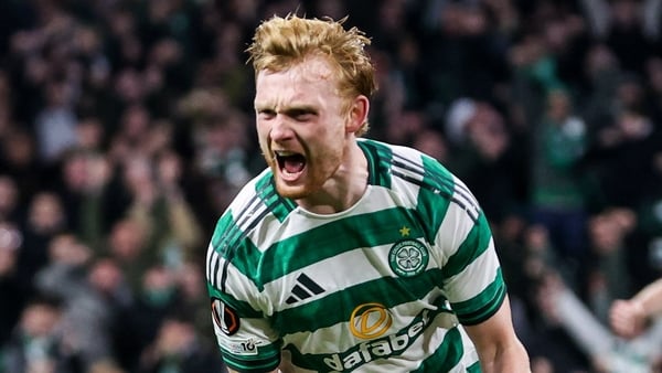 Celtic's Liam Scales celebrates scoring to make it 1-1 during a UEFA Europa League 2025/26 League Phase MD3 match between Celtic and SK Sturm Graz at Celtic Park, on October 23, 2025, in Glasgow, Scotland.
