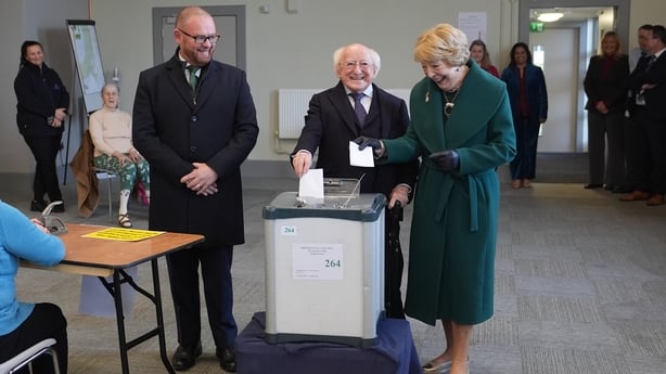 President Michael D Higgins and his wife Sabina are pictured casting their votes in the Presidential Election