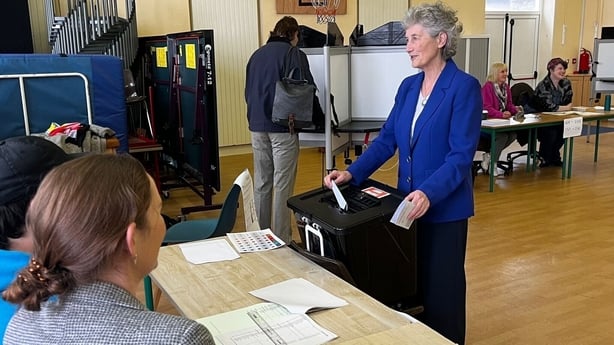 Independent presidential candidate Catherine Connolly is pictured casting her vote in the election