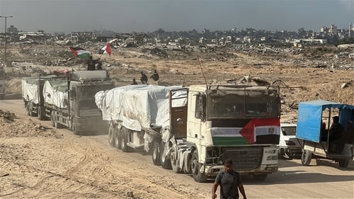 A humanitarian aid convoy consisting of 50 trucks sent by Egypt on its way to Gaza City