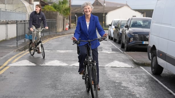 Independent candidate Catherine Connolly leaves Claddagh National School in Galway city