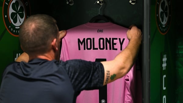 Republic of Ireland equipment officer Barry Sanfey prepares the jersey of goalkeeper Grace Moloney in the dresingroom before the UEFA Women's Nations League A/B promotion/relegation play-off first leg match between Republic of Ireland and Belgium at the A