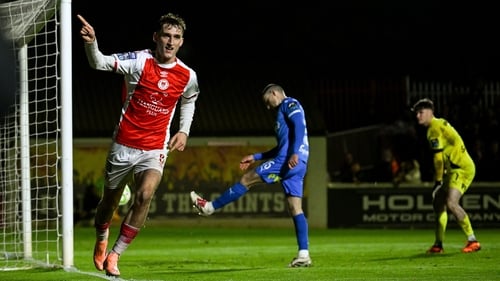St Patrick's Athletic striker Mason Melia celebrates his goal against Waterford