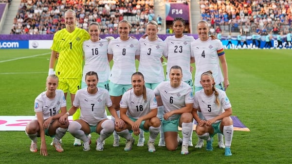 THUN, SWITZERLAND - JULY 10: The players of Iceland pose for a team photo prior to kick-off ahead of the UEFA Women's EURO 2025 Group A match between Norway and Iceland at Arena Thun on July 10, 2025 in Thun, Switzerland. (Photo by Alex Caparros - UEFA/UE