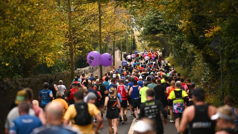 Irish Life Dublin marathon participants make their way through the course in 2024