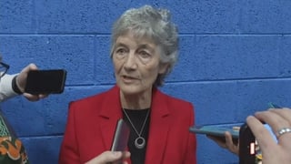 Catherine Connolly speaks to reporters