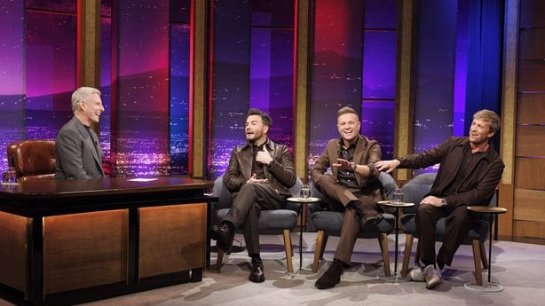Westlife pictured speaking with Patrick Kielty on The Late Late Show.