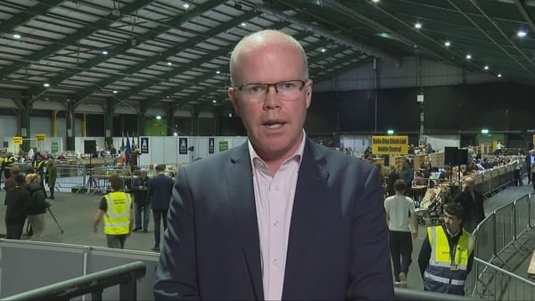 Peadar Toibin speaking to camera at the count centre