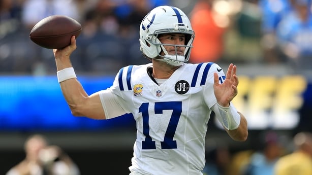 INGLEWOOD, CALIFORNIA - OCTOBER 19: Daniel Jones #17 of the Indianapolis Colts in action against the Los Angeles Chargers at SoFi Stadium on October 19, 2025 in Inglewood, California. (Photo by Luke Hales/Getty Images)