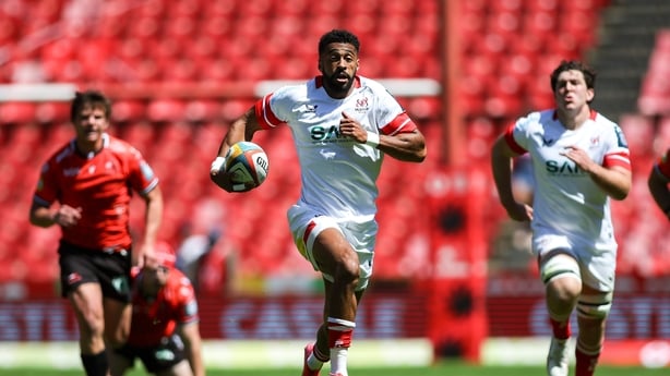 Robert Baloucoune on the way to score for Ulster