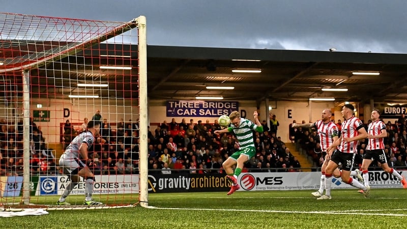 Michael Noonan heads home Shamrock Rovers' opener against Derry