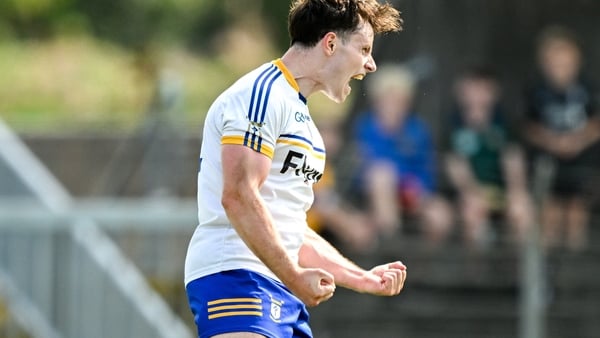 17 August 2025; Cian Rogers of Ratoath celebrates after scoring his side's first goal during the Meath County Senior Club Football Championship Round 2 match between Seneschalstown and Ratoath at Páirc Tailteann in Navan, Meath. Photo by Ramsey Cardy/Spor
