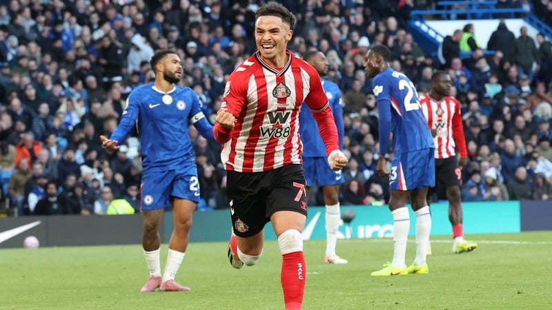 Chemsdine Talbi celebrates his injury-time winner as Sunderland beat Chelsea