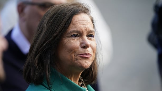 Sinn Fein party president Mary Lou McDonald doing media interviews as she arrives at Dublin Castle for the count at Dublin Caste in Ireland's presidential election to replace Michael D Higgins, who has served the maximum two seven-year terms. Picture date: Saturday October 25, 2025. PA Photo. Photo