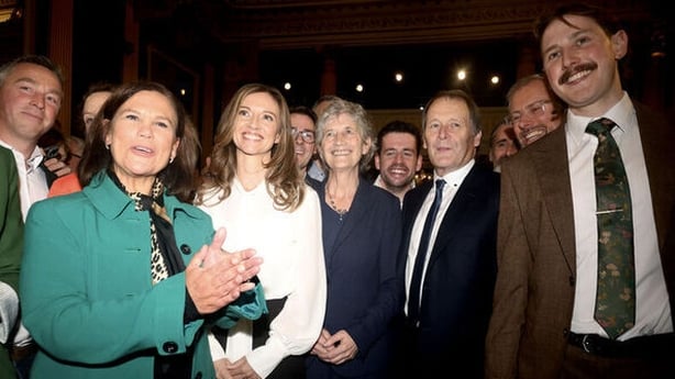 Photo shows Independent winning presidential candidate supported by a united left alliance Catherine Connolly with Sinn Fein and Social Democrats leaders Mary Lou McDonald and Hollie Cairns while arriiving in Dublin Castle