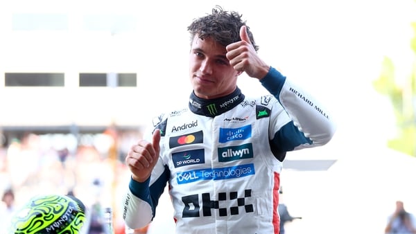 MEXICO CITY, MEXICO - OCTOBER 25: Pole position qualifier Lando Norris of Great Britain and McLaren gives a thumbs up in parc ferme during qualifying ahead of the F1 Grand Prix of Mexico at Autodromo Hermanos Rodriguez on October 25, 2025 in Mexico City,